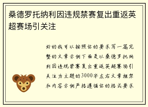 桑德罗托纳利因违规禁赛复出重返英超赛场引关注